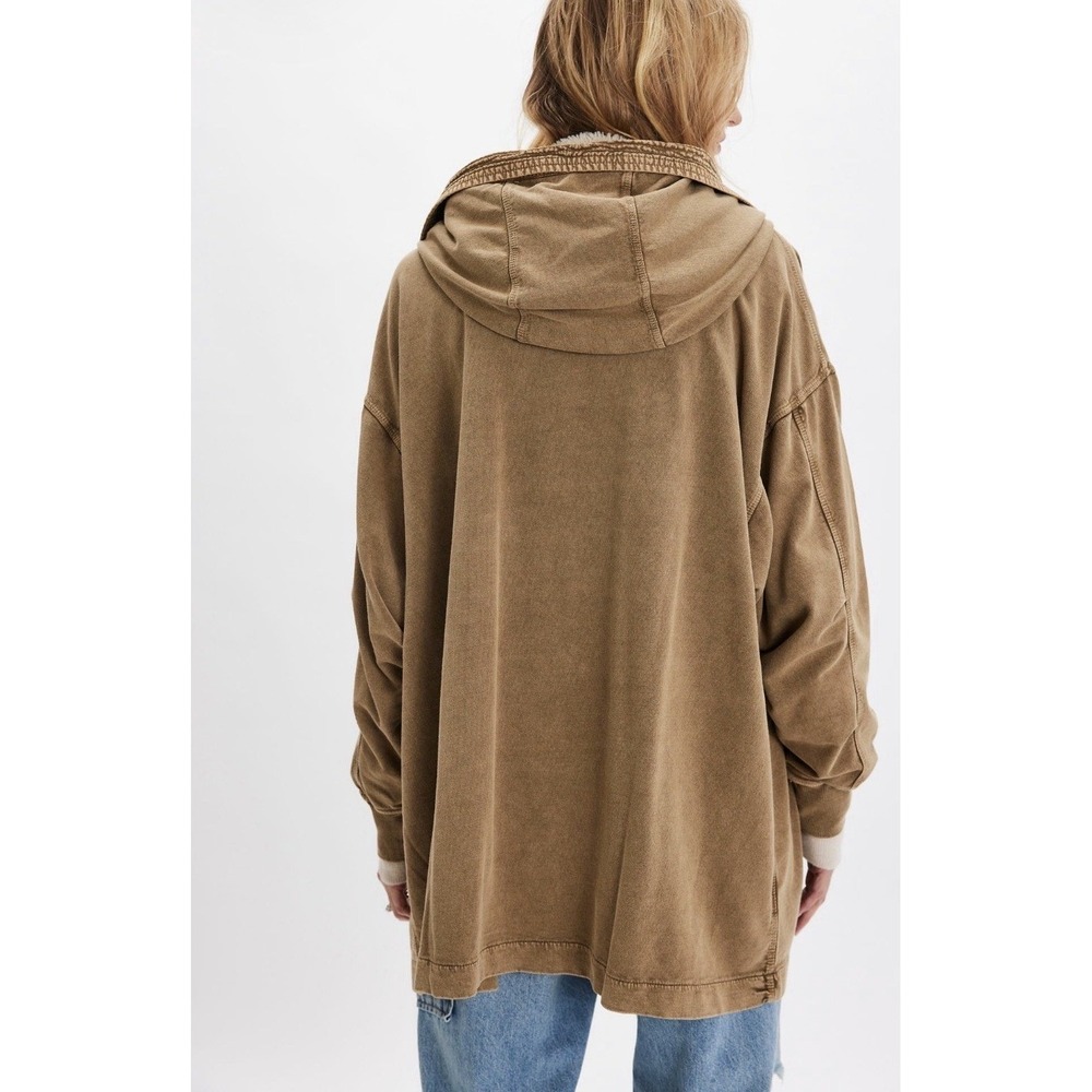Free People Faux Fur Lined‎ Zip Hoodie Swiss Cocoa Brown Small NWT FP One Cedar - Picture 2 of 3